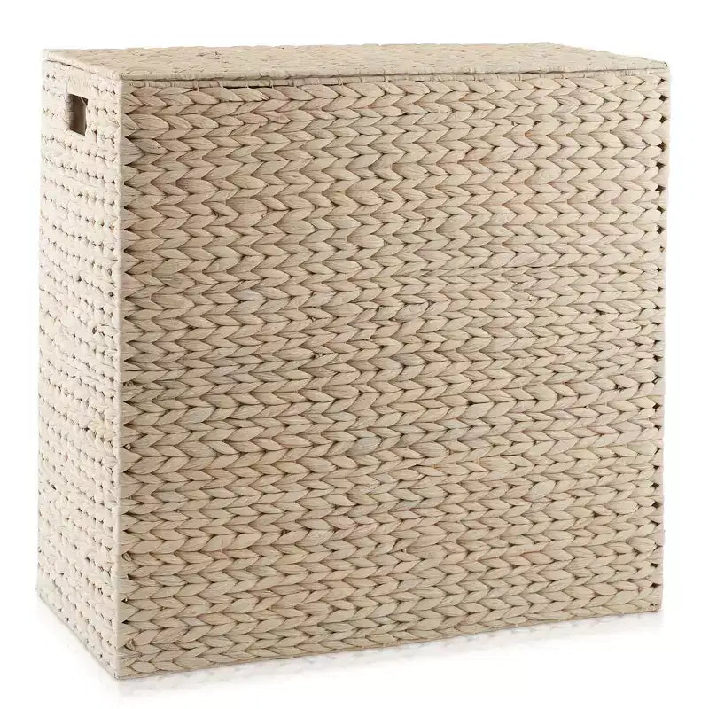 Casafield 2-Section Laundry Hamper with Lid and Removable Liner Bags, Woven Water Hyacinth Laundry Basket Sorter for Clothes