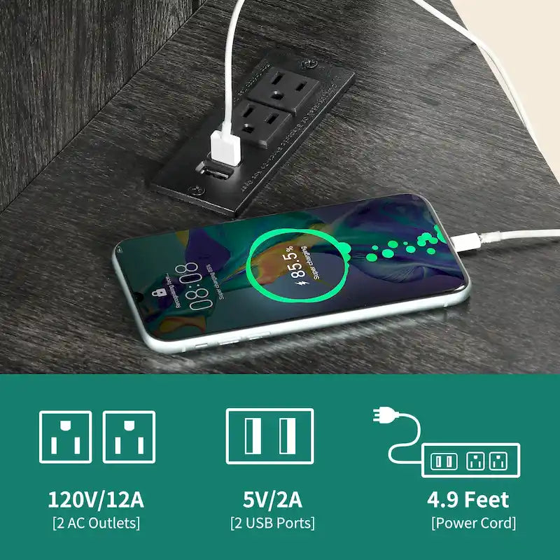 Meuble TV d’angle de style maison de campagne, centre de divertissement et console multimédia pour téléviseurs jusqu’à 55 po, avec prise électrique