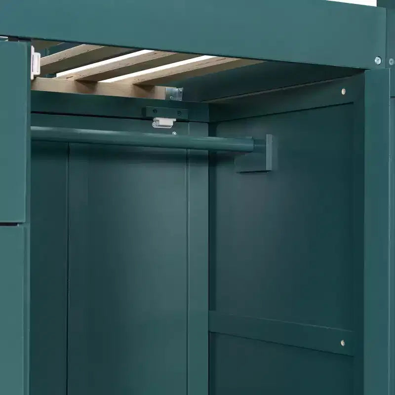 Full over Full Bunk Bed with Storage Wardrobe and Drawers, Full Size Wood Space-Saving Bunk Bed with Guardrail for Apartment, Bedroom