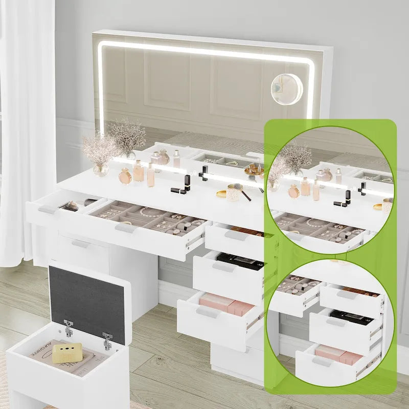 Moasis 46 kaptafel met ingebouwd stopcontact, verlichte spiegel en föhnrek - 55.8 H X 46 W X 11.7 D