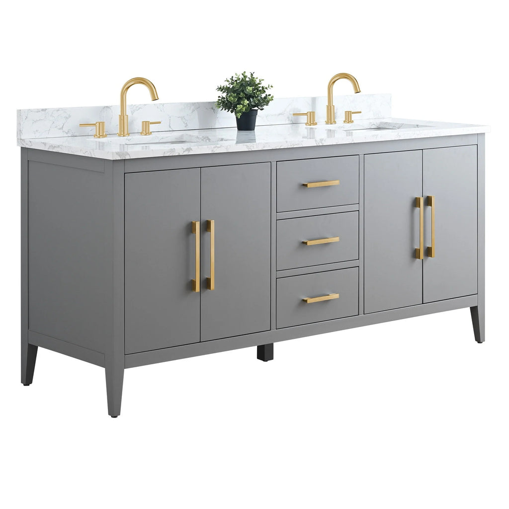 Vanity Art 72 badkamermeubel met dubbele wastafel en blad van composietmarmer