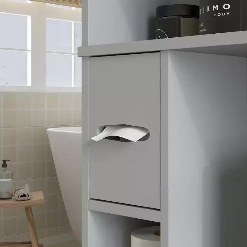 HOMCOM Over the Toilet Storage Cabinet, Modern Above Toilet Bathroom Organizer with 2 Doors, Toilet Paper Holder, Freestanding Space Saver