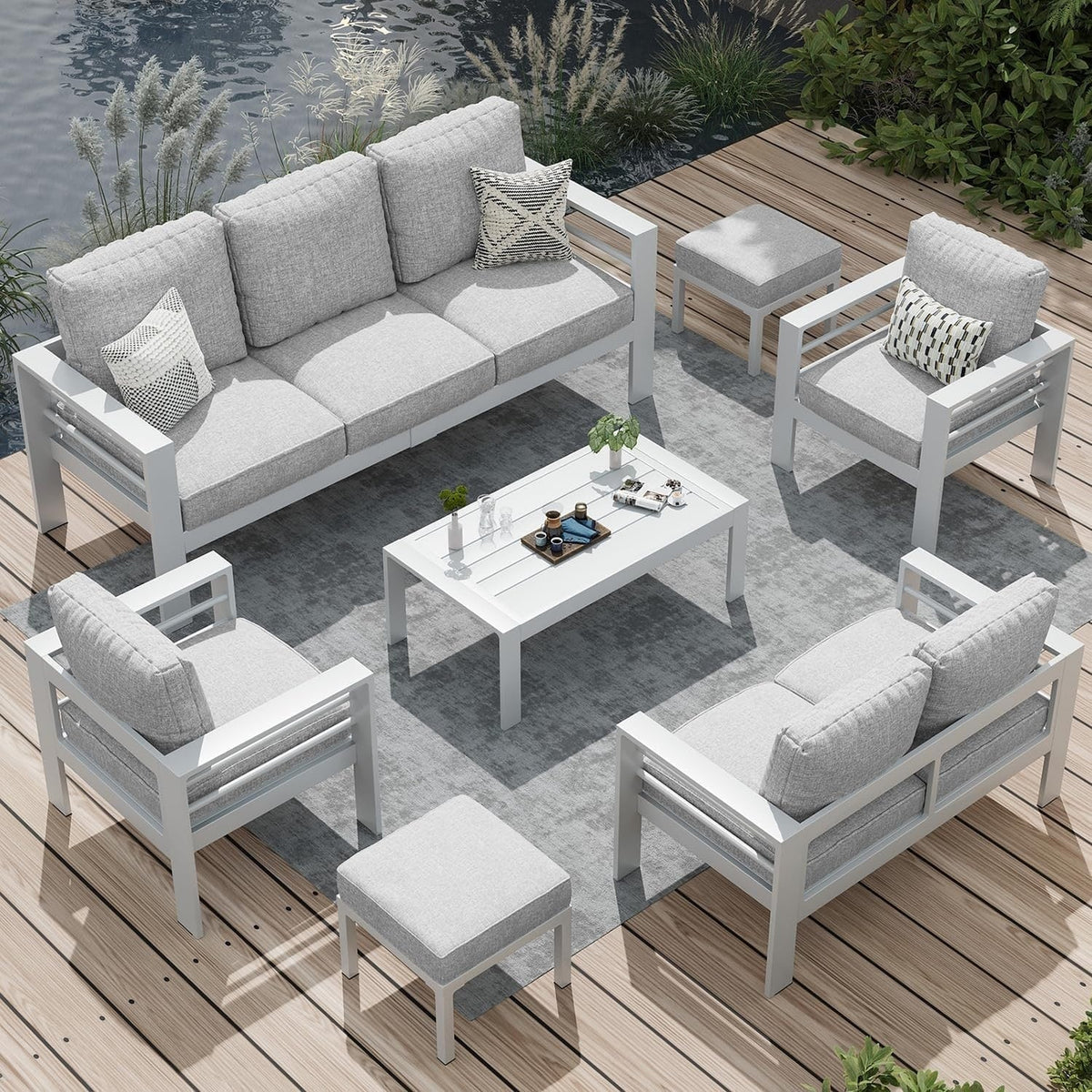 AECOJOY conjunto de muebles de aluminio para patio de 7 piezas, conjunto de exterior para conversar