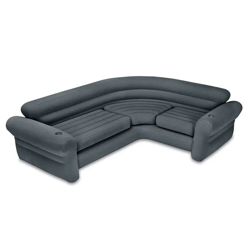 Sofá esquinero inflable en forma de L Intex con portavasos, gris (2 piezas) - 26