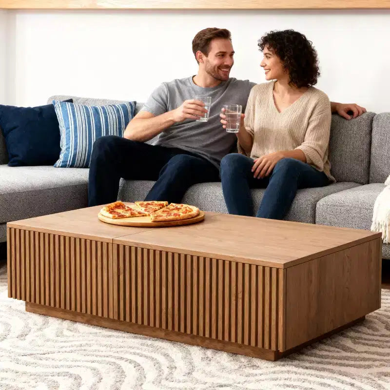 51,1 moderner Couchtisch im Mid-Century-Stil mit aufklappbarer Tischplatte, rechteckiger Walnuss-Mitteltisch für das Wohnzimmer