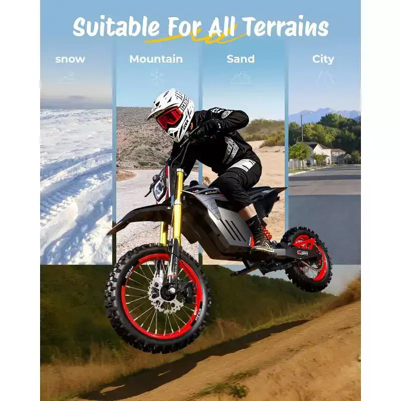 ECOLEAP 3500 W csúcsteljesítményű elektromos terepmotor tinédzsereknek és felnőtteknek, 37 MPH terephasználatra alkalmas e-bike, 48 V 21 Ah akkumulátor, akár 55 mérföldes hatótávolság, 400 LBS, 13+
