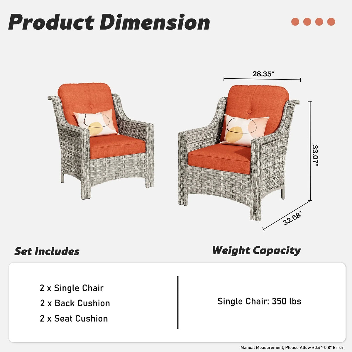 HOOOWOOO 2-delige tuinset met stoelen met hoge rugleuning van vlechtwerk en rotan