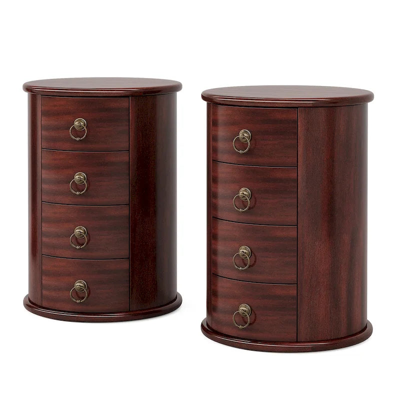 No Assembly Solid Wood End Table, Vintage Round Side Drawers Table