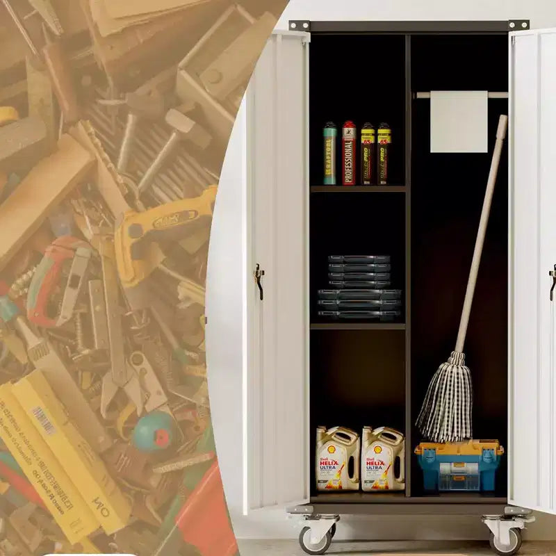 Garage Storage Cabinet with Wheels & Pegboard, 72 H Locking Metal Storage Cabinet with 2 Doors & 4 Adjustable Shelves for Garage Workshop