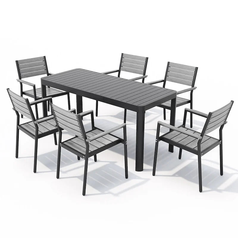 Outdoor 5/7-Piece Patio Aluminum Dining Set Stackable Chairs and Extendable Table