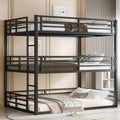Full over Full over Full Bunk Bed, Metal Triple Bunk Bed with Safety Guardrails, Heavy-duty Bunk Bed with Noise-reduced Design, Black