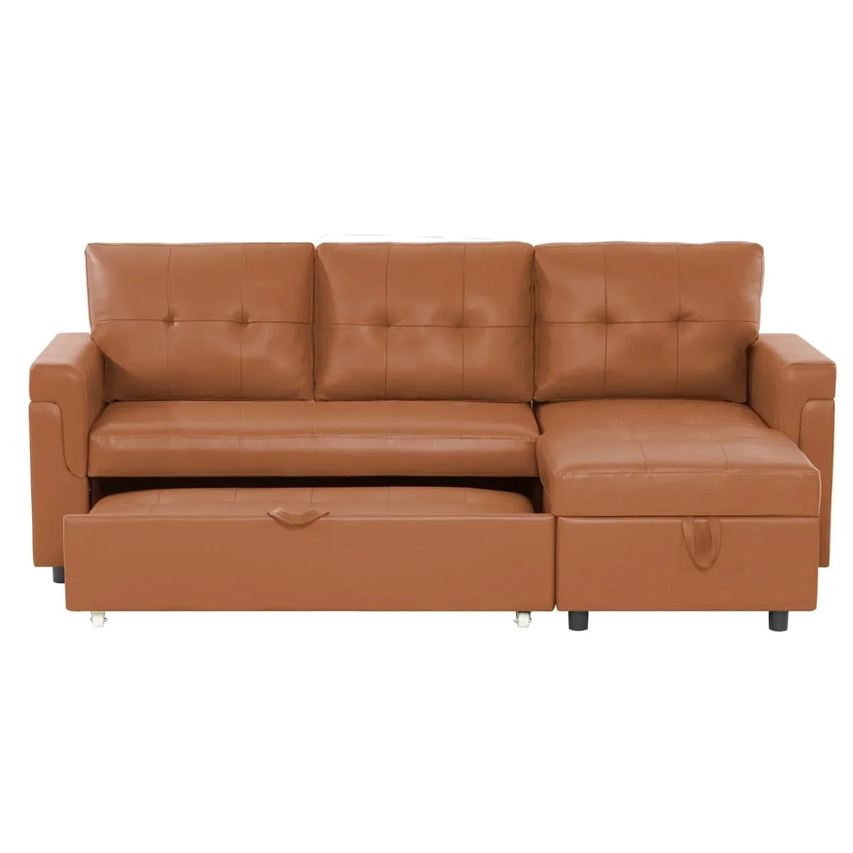 Divano componibile reversibile trasformabile con letto estraibile, chaise longue con contenitore nascosto e gambe resistenti