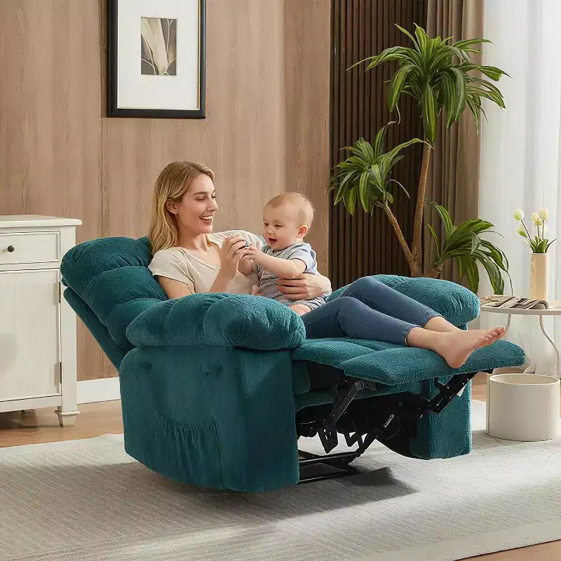 Handmatige relaxfauteuil, ergonomische ademende stoffen fauteuil met zijvakken, eenpersoonsbank, geschikt voor woonkamer en slaapkamer