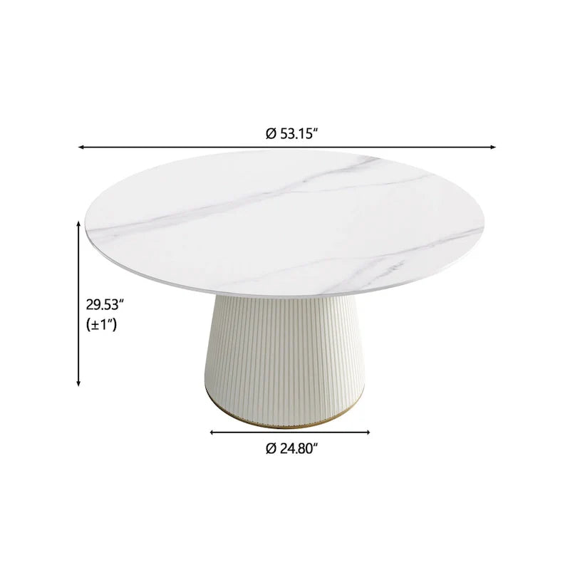 53 Round Dining Table for 6 with Sintered Stone Tabletop and Lazy Susan
