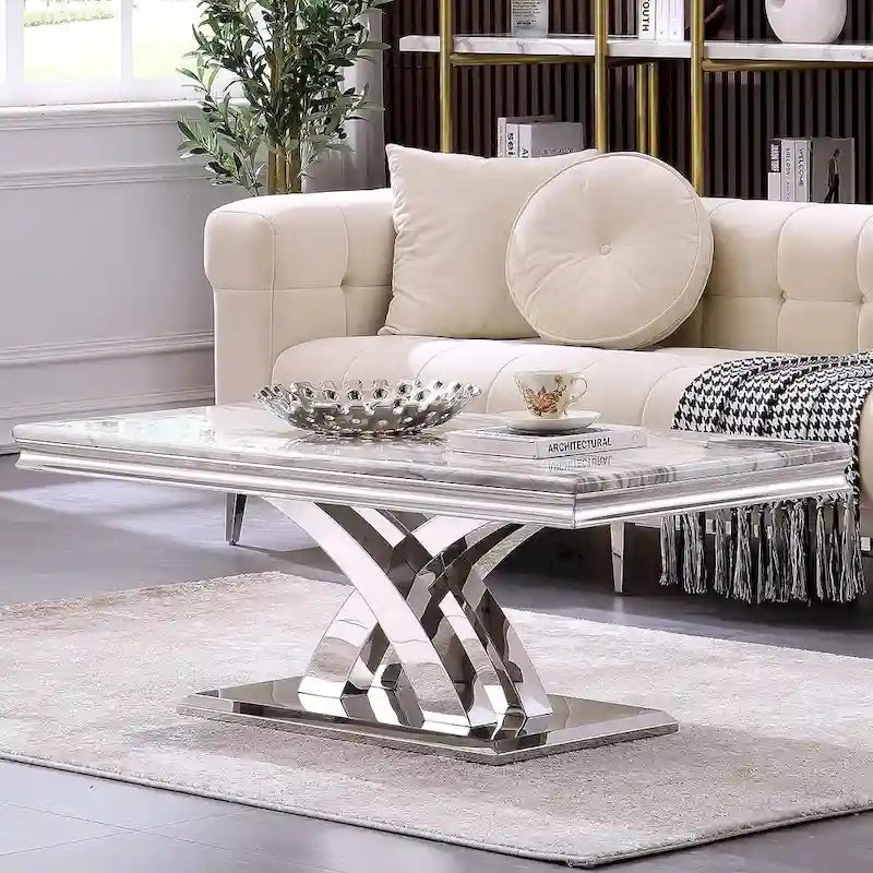 Table basse moderne rectangulaire de 48 po avec piètement en X, tables basses à piédestal pour salon