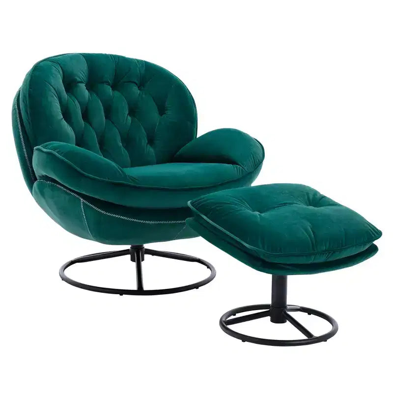 Okak Samt-Sessel mit Hocker, moderner armloser Wohnzimmersessel im Mid-Century-Stil, weicher und bequemer Sessel zum Fernsehen und Spielen