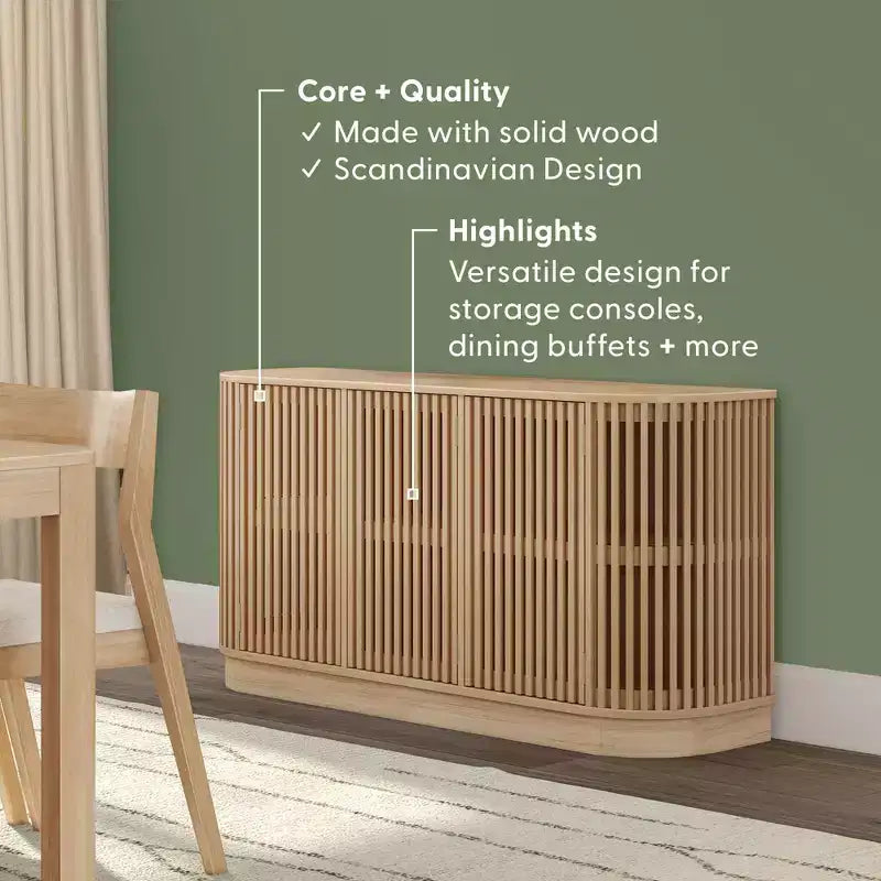 Buffet en bois massif Plank+Beam Contour avec 3 portes, meuble TV de 59 po pour salon