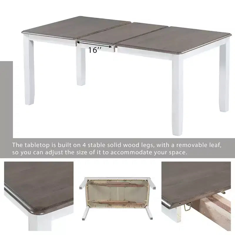Farmhouse Extendable Dining Table Set for 6, Rectangular Table and 6 Upholstered Chairs