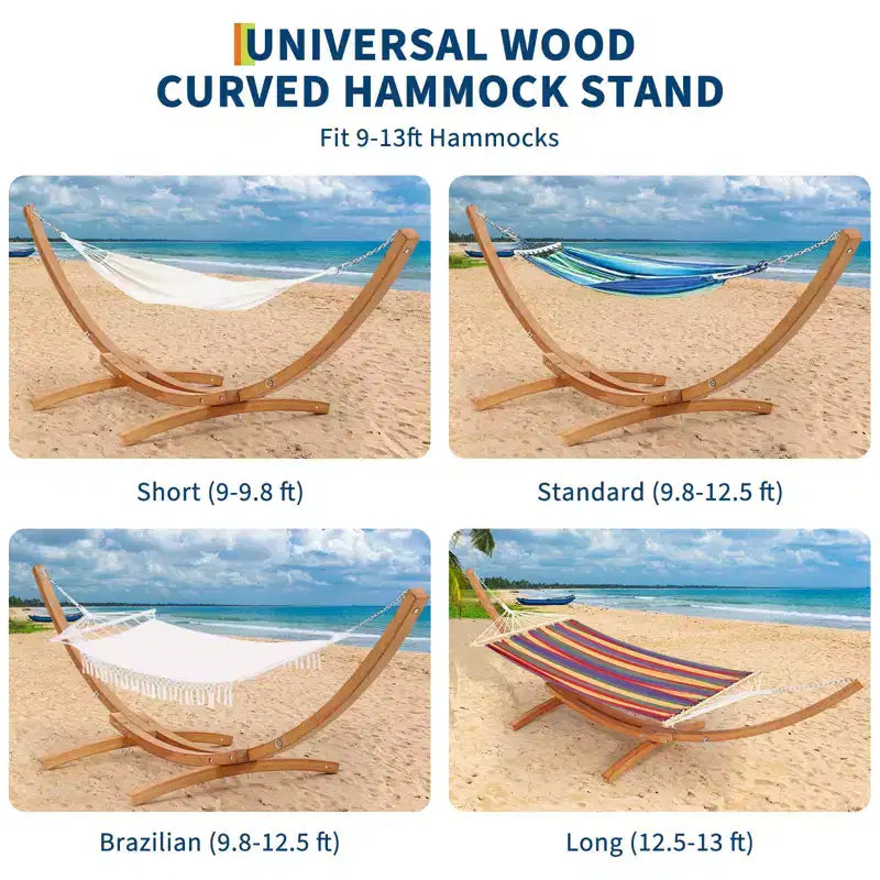 Hangmatstandaard, robuuste universele houten standaard voor buiten, weerbestendig, gebogen, draagvermogen 475 lb, voor terras, achtertuin en binnen