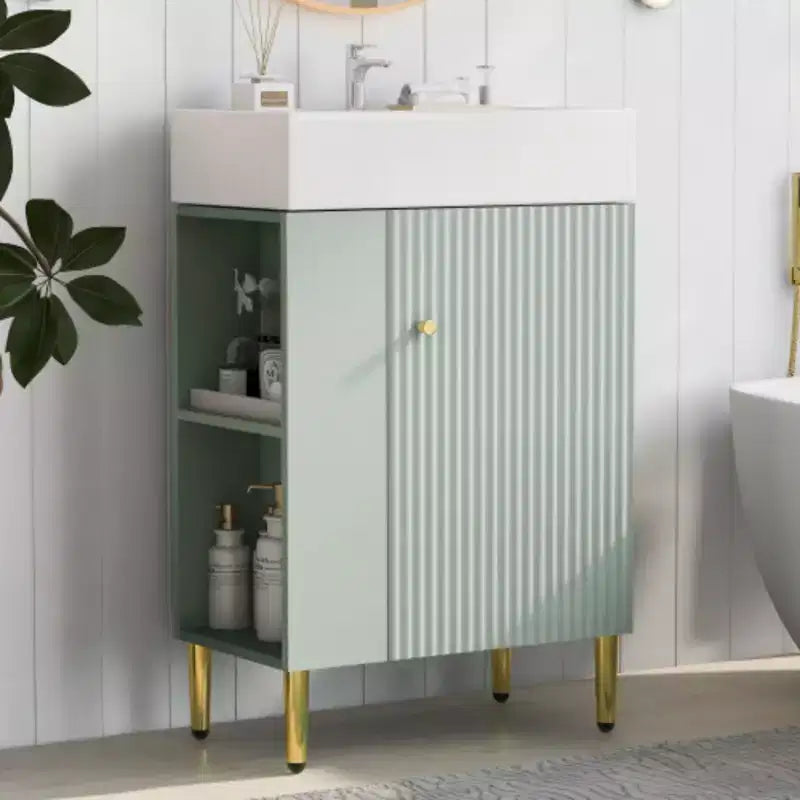 21,6 Beyaz Banyo Lavabosu, Kombine Dolap, Banyo Depolama Dolabı, Tekli Seramik Lavabo, Sol Tarafta Depolama Alanı