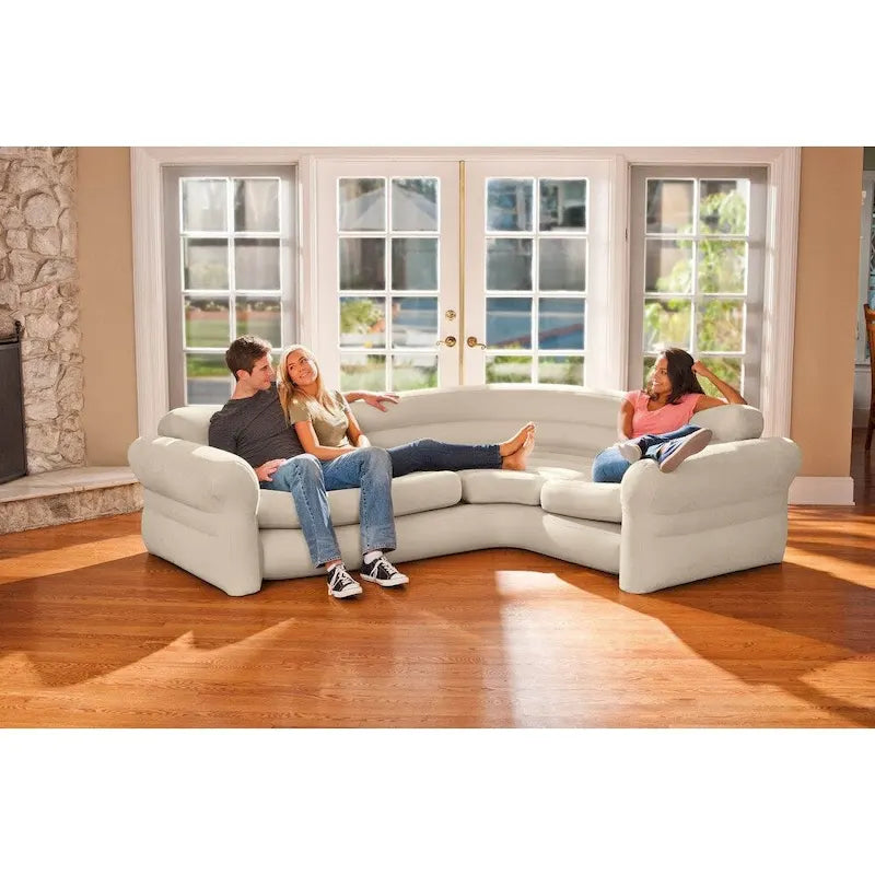 Sofá esquinero inflable en forma de L Intex con portavasos, gris (2 piezas) - 26