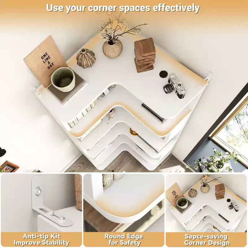 6-tier Corner Bookshelf, Space-saving Display Shelving Unit