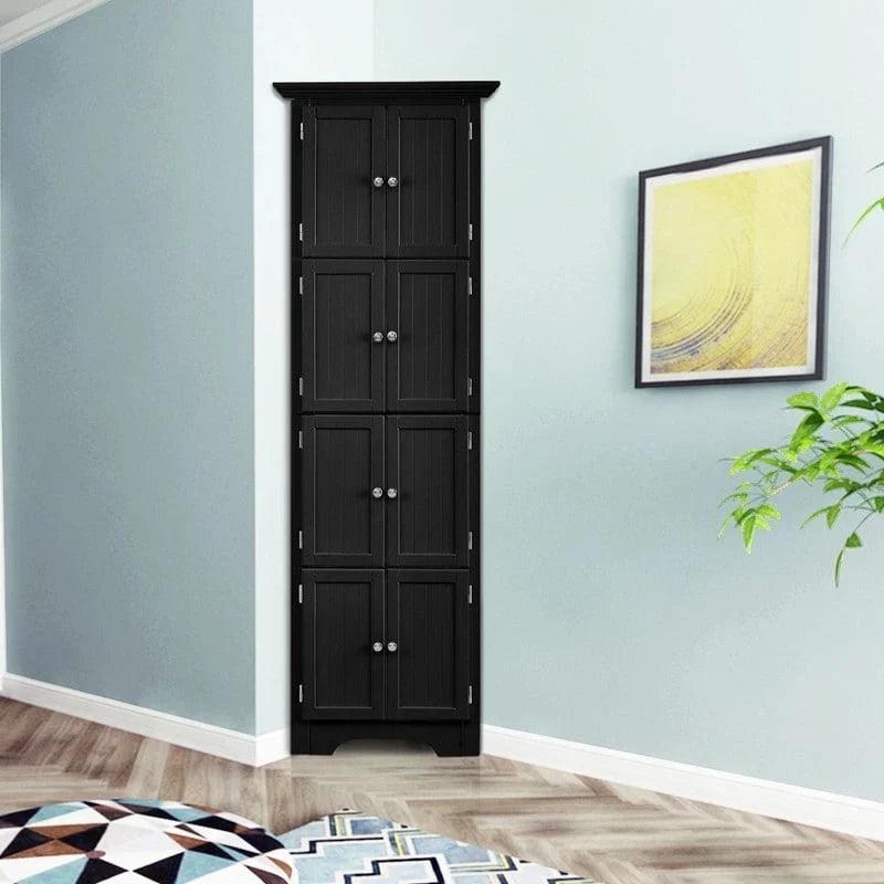 Tall Corner Storage Cabinet with 8 Doors and 4 Shelves