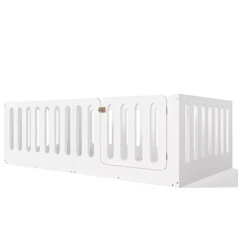 Cama Montessori blanca de tamaño individual para el suelo con barandillas y puerta, madera maciza, para 1 niño