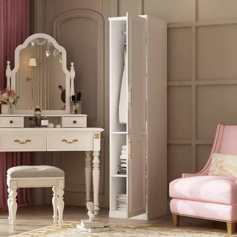 Famapy Luxe White Modular Wardrobe Armoire with Gold Hardware: Panelled Doors + Mixed-Door Design  Elegant Custom Closet for Bedrooms