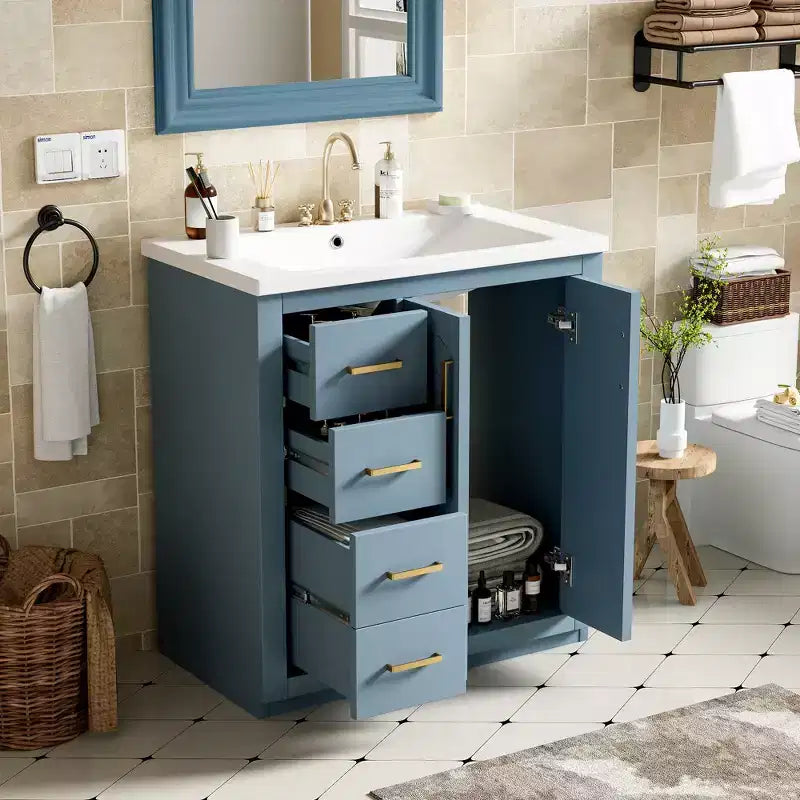 30 Single Sink Bathroom Vanity with Cabinet & 3 Drawers 鈥?Black / Blue / Green / Indigo / White