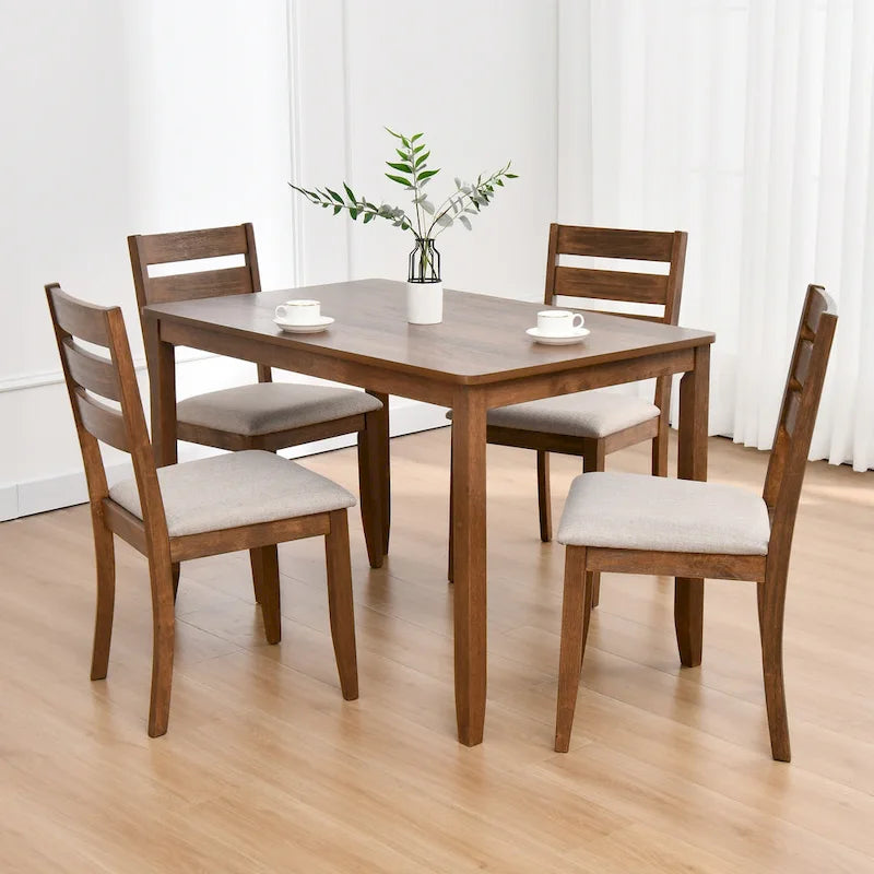 Juego de comedor de 5 piezas de madera maciza de 47 L (1 mesa + 4 sillas con respaldo de listones)