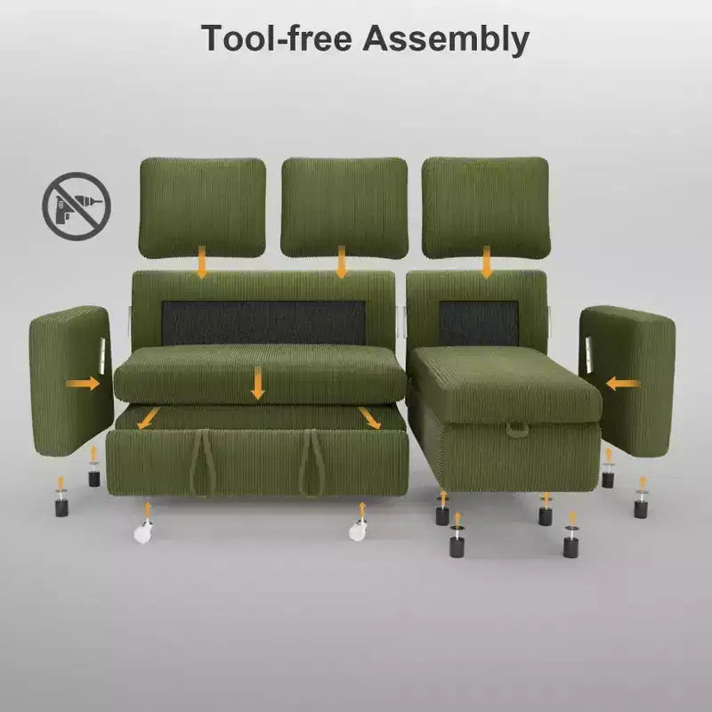 Dyonery 2-in-1-Schlafsofa zum Ausziehen mit Stauraum und Récamiere, Cord-Ecksofa mit USB-Anschlüssen für das Wohnzimmer