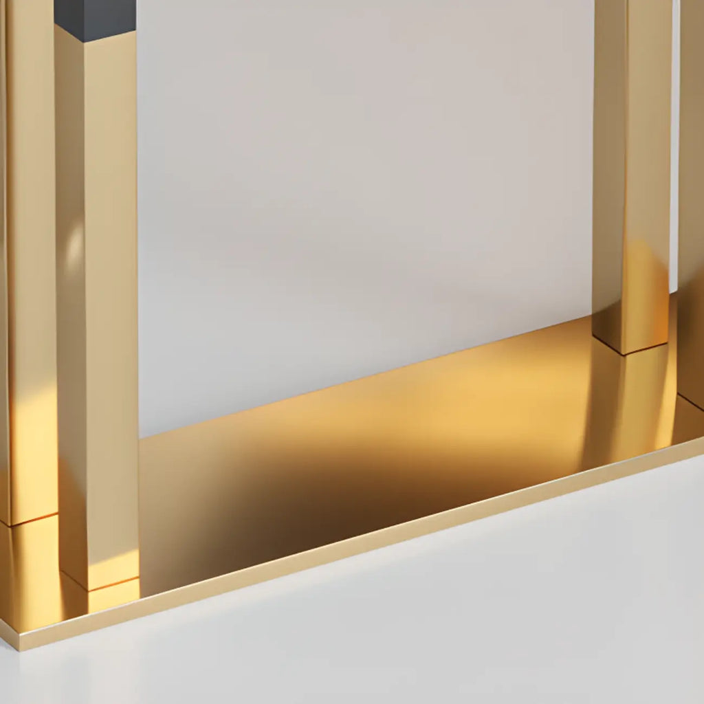 Table de bar rectangulaire luxueuse en bois avec piètement traîneau doré pour les repas