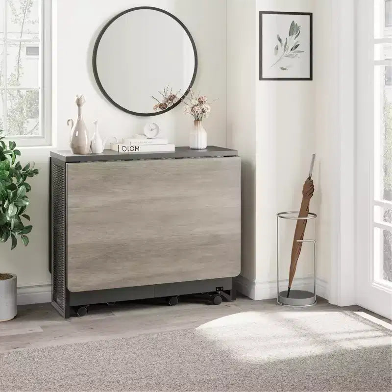 Inklapbare eettafel voor de keuken, ruimtebesparende eettafel, uitschuifbare keukentafel met neerklapbaar blad en 6 wielen voor kleine ruimtes