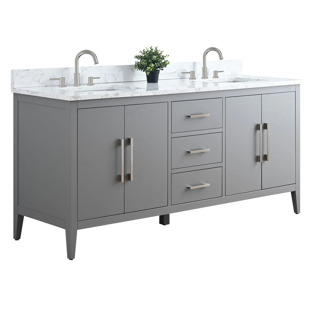 Vanity Art 72 badkamermeubel met dubbele wastafel en blad van composietmarmer