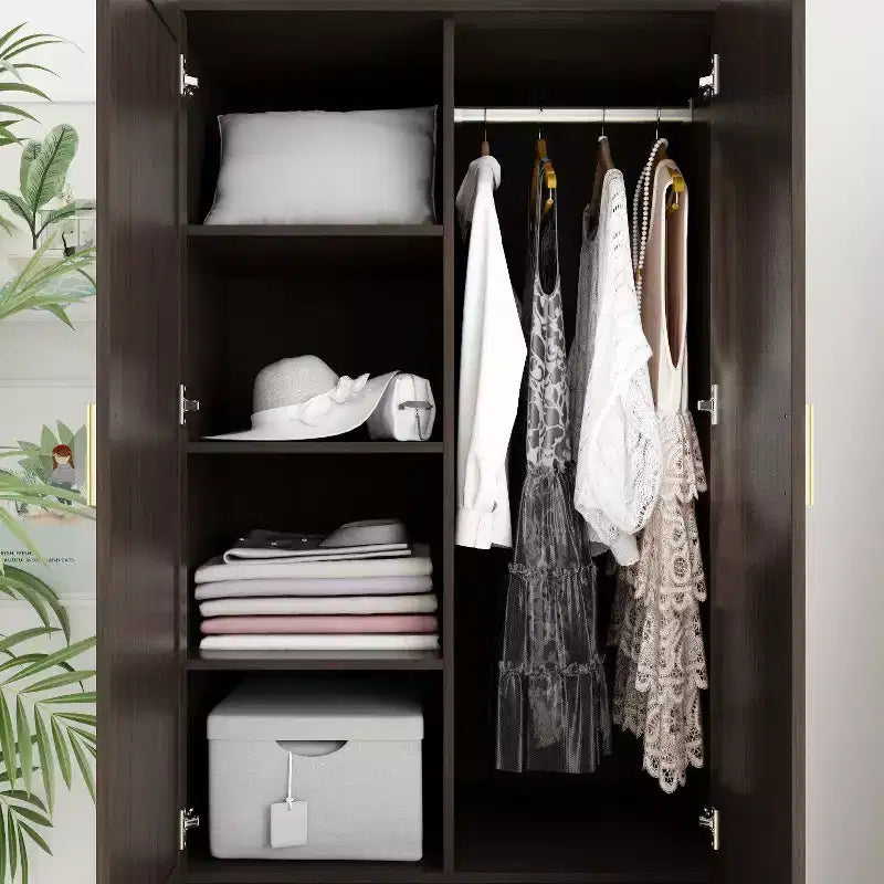 Armoire Hitow à portes miroirs avec deux tiroirs et rangement compartimenté