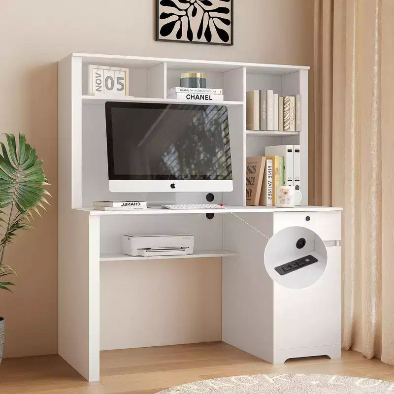 51.18IN Modern Computer Desk with Hutch and Bookshelf, Office Desk with Ample Storage, Writing Desk for Study, Reading Room