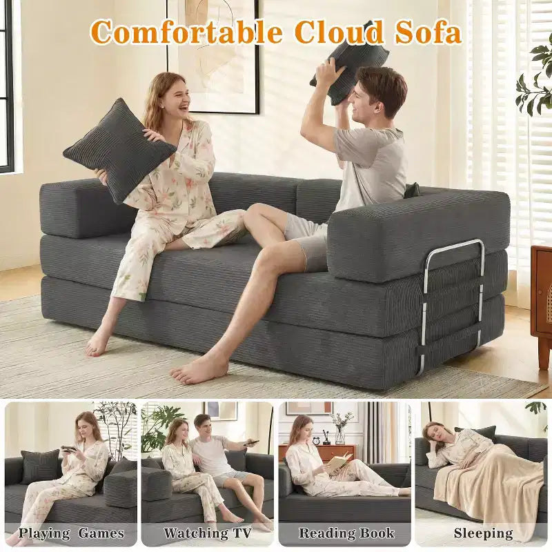 Dyonery 78 klappbares Schlafsofa, Cordbezug, Schlafcouch in King-Size-Größe für den Boden, 4-in-1-DIY-Kombination, modulares Sofa zum Ausklappen, bequem
