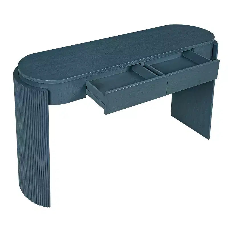 Table console moderne Merax à plateau ovale avec pieds courbés cannelés et deux tiroirs dissimulés