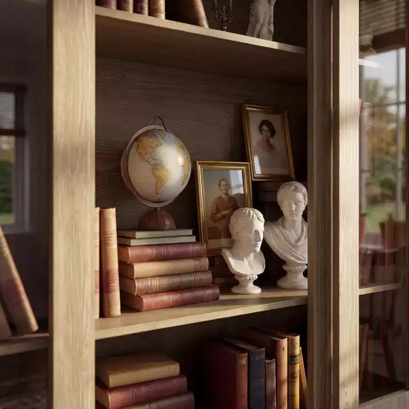 Famapy Vitrine in heller Eichenholzoptik: 160 cm breit, Schiebetüren aus Glas und Schubladenstauraum, geräumiger Organizer für Bibliotheken und Wohnzimmer