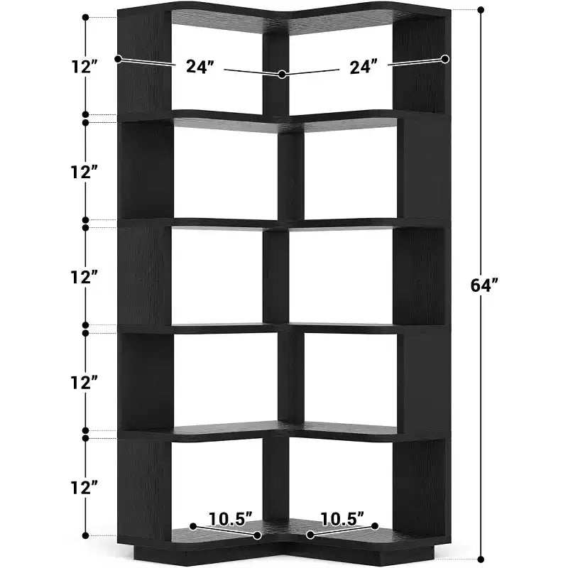 6-tier Corner Bookshelf, Space-saving Display Shelving Unit