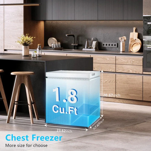 Gefriertruhe mit 51 l Fassungsvermögen, herausnehmbarem Korb, Bodenablauf, 7-stufigem Thermostat und freistehendem Design für Haus und Wohnung