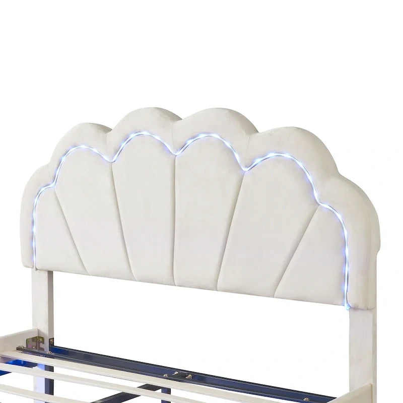2-teiliges Schlafzimmer-Set: LED-Polsterbett in voller Größe mit Stauraumhocker