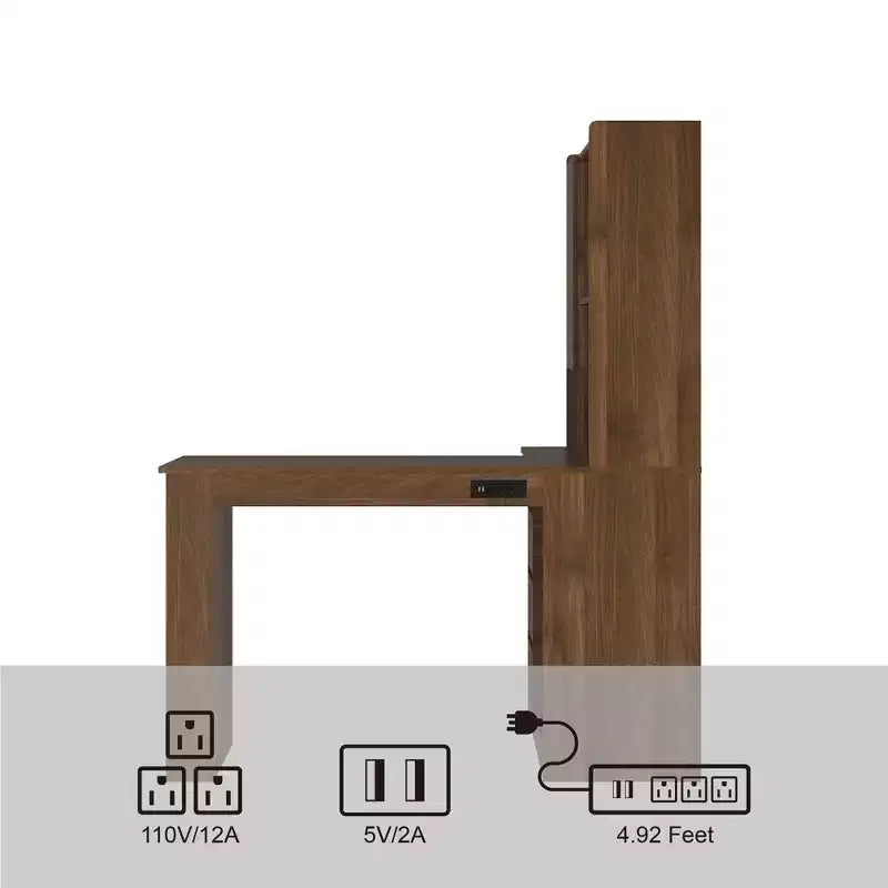 117-cm-Eckschreibtisch in L-Form mit Bücherregal und Schubladen