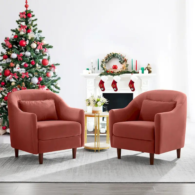28,34 Zoll, 2er-Set Akzent-Sessel, Samt-Sessel im Fassondesign mit Beinen aus Massivholz