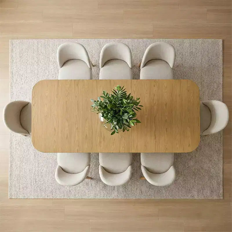 Ensemble de salle à manger 9 pièces pour 8 personnes, table extensible à piètement en tréteau avec chaises rembourrées à pieds en bois massif-Panipeachy