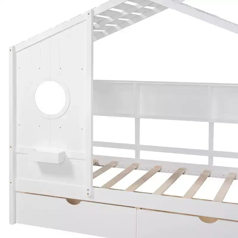 Holzhausbett in Twin-/Full-Größe mit 2 Schubladen, Kinderbett mit Ablagefach – ModernLuxe