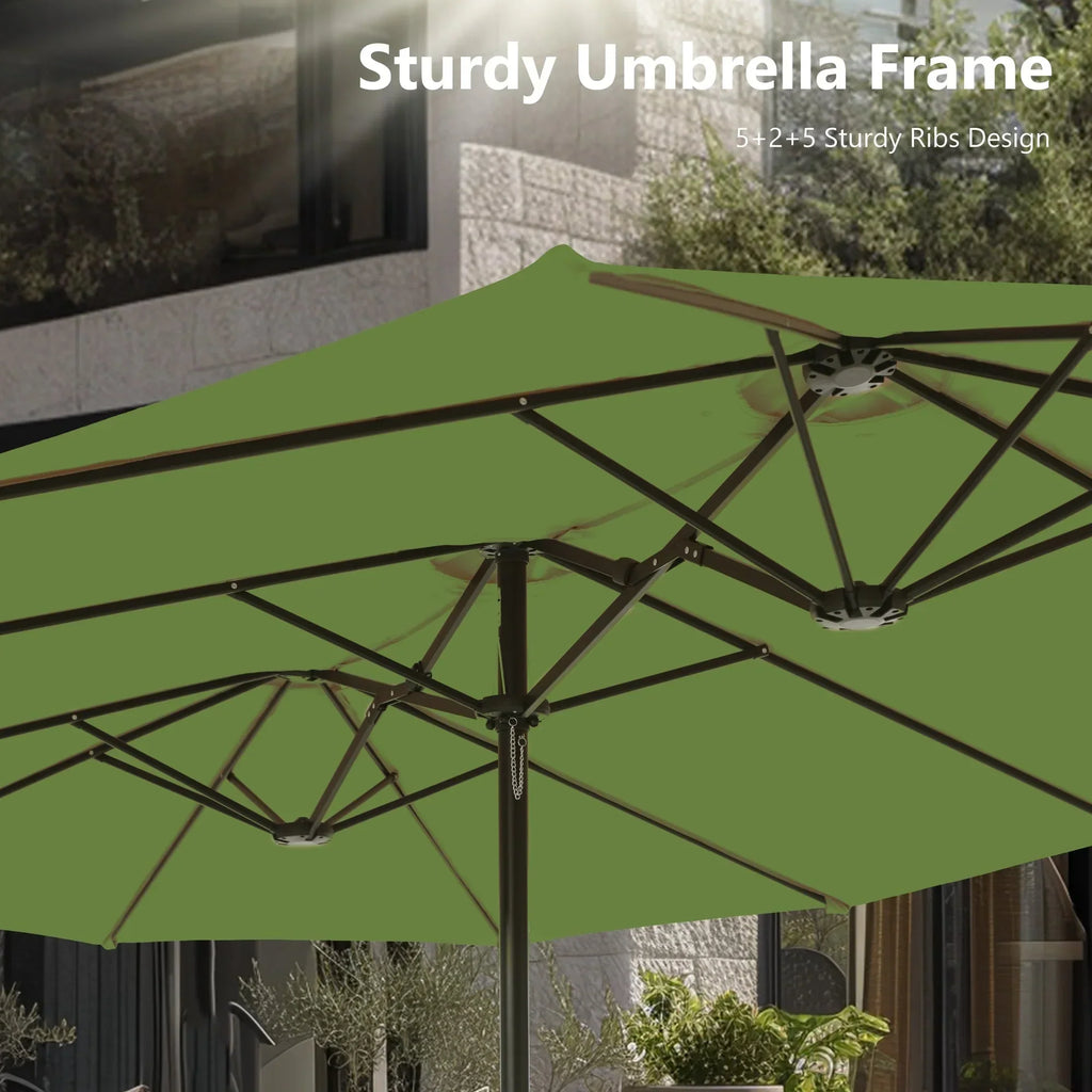 MAISON ARTS dubbele parasol voor terras, 15 ft, extra groot, tweepersoons, inclusief voet