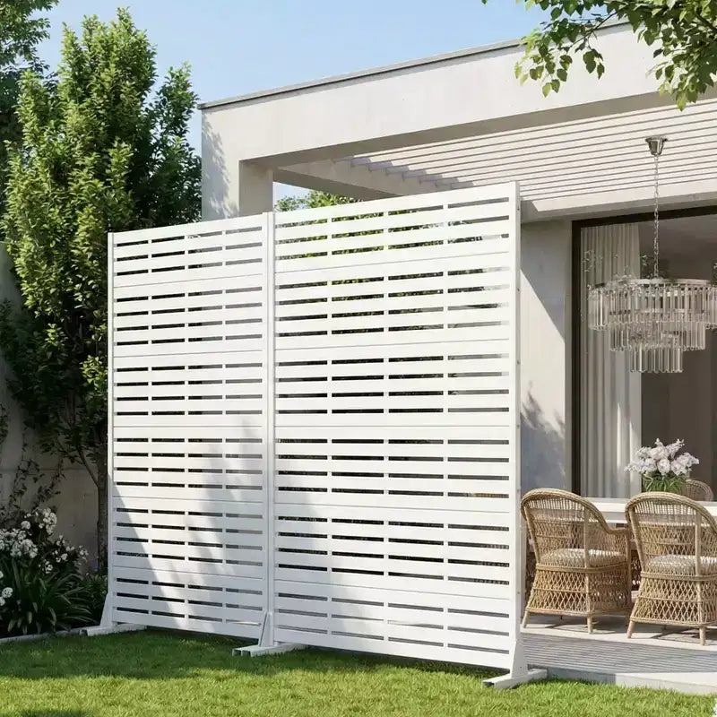 MAYEERTY 72x47 inch wit privacy-scherm voor buiten, 6-delige set met natuurlijk inklapbaar kamerscherm voor achtertuin en tuin