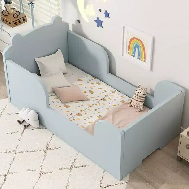 Okak Bear-Shaped Floor Bed for Ages 3-6, Toddler Bed Frame with Safety Fence, Cute Animal-Shaped Kids Bed